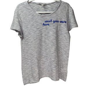 EXPRESS One Eleven "Wish You Were Here" Round Neck Stripes T-Shirt M